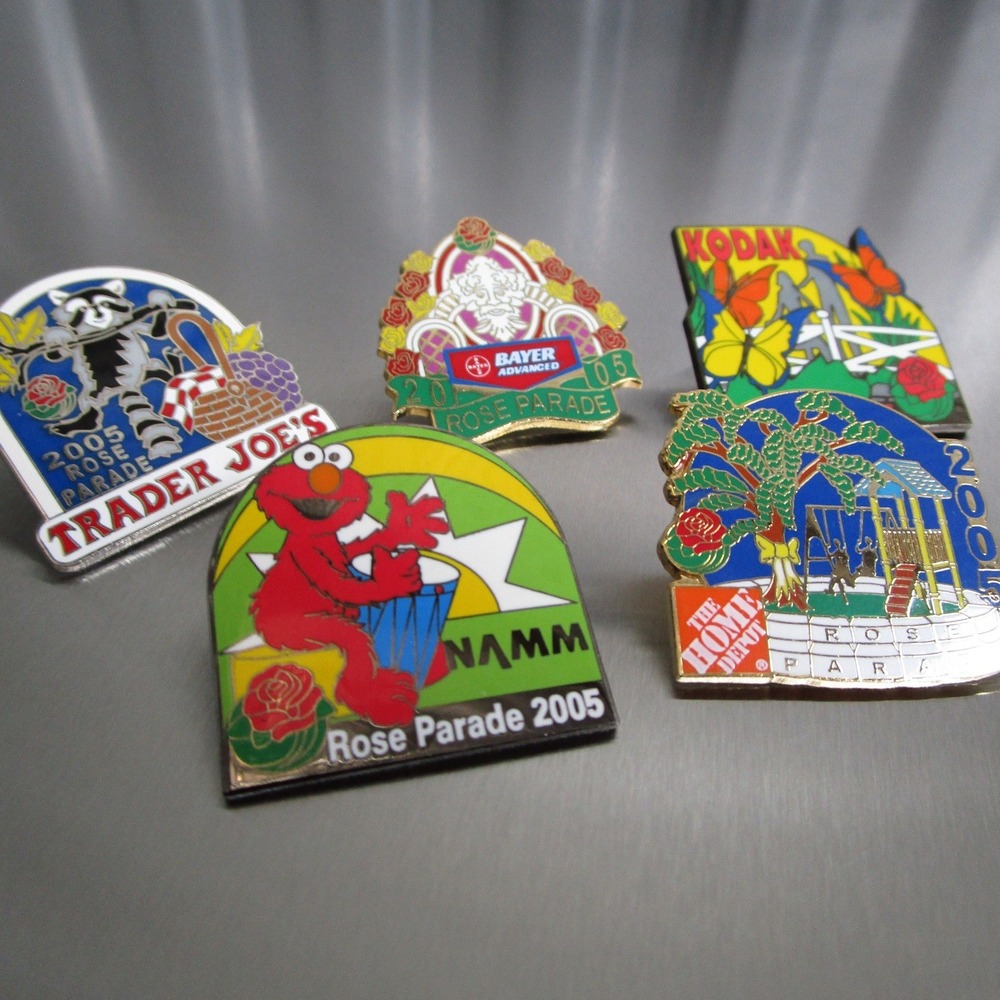 Lot of 5 2005 Rose Parade Pins Trader Joes Elmo NAMM Kodak Home Depot Bayer
